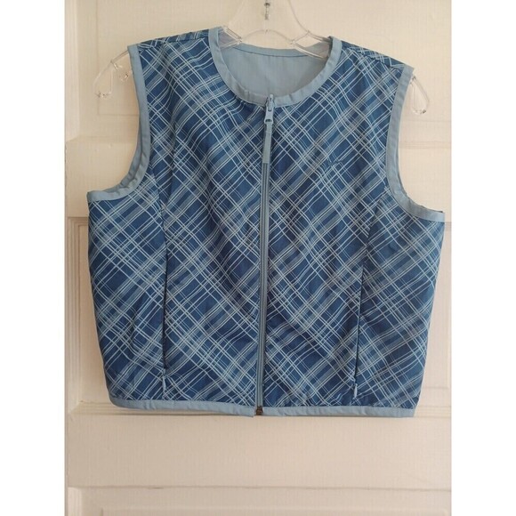 Nike women's reversible vest XS active outdoor golf polyester blue plaid zippers - Picture 1 of 10